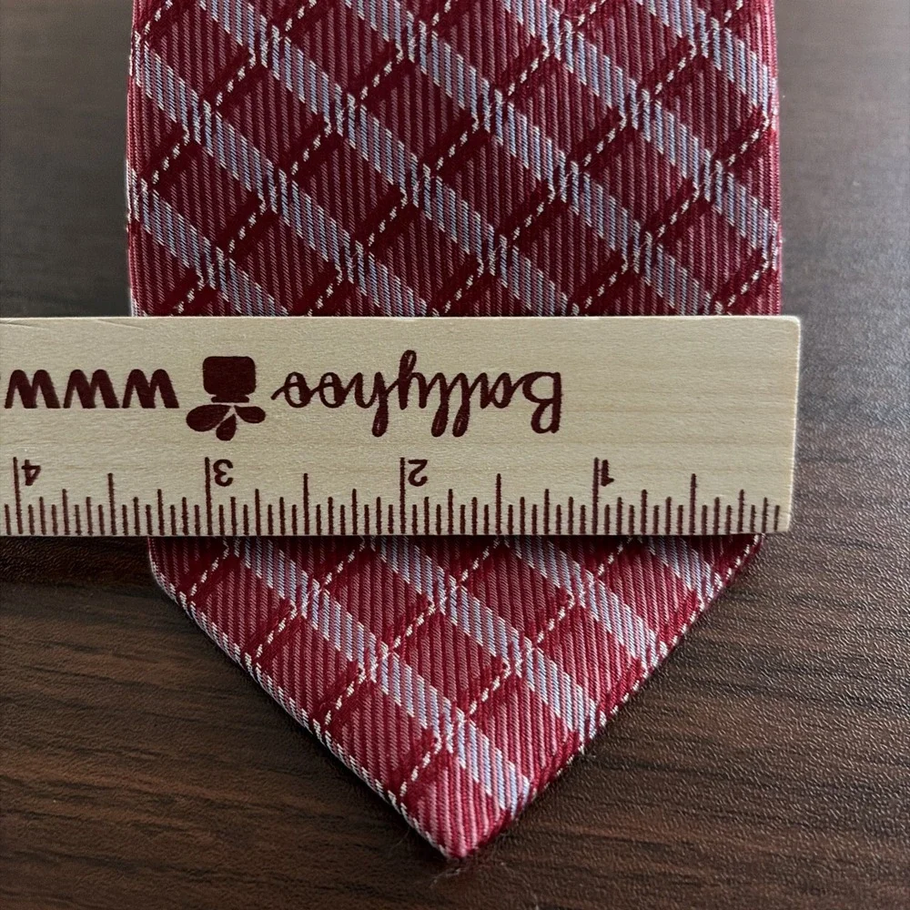 Hart Schaffner Marx Mens Silk Tie Burgundy Red Geometric Plaid  USA Made 62